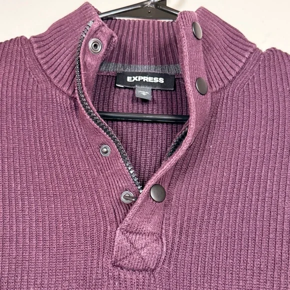 Express Men's Dark Purple Zip Up Sweater - Picture 3 of 8